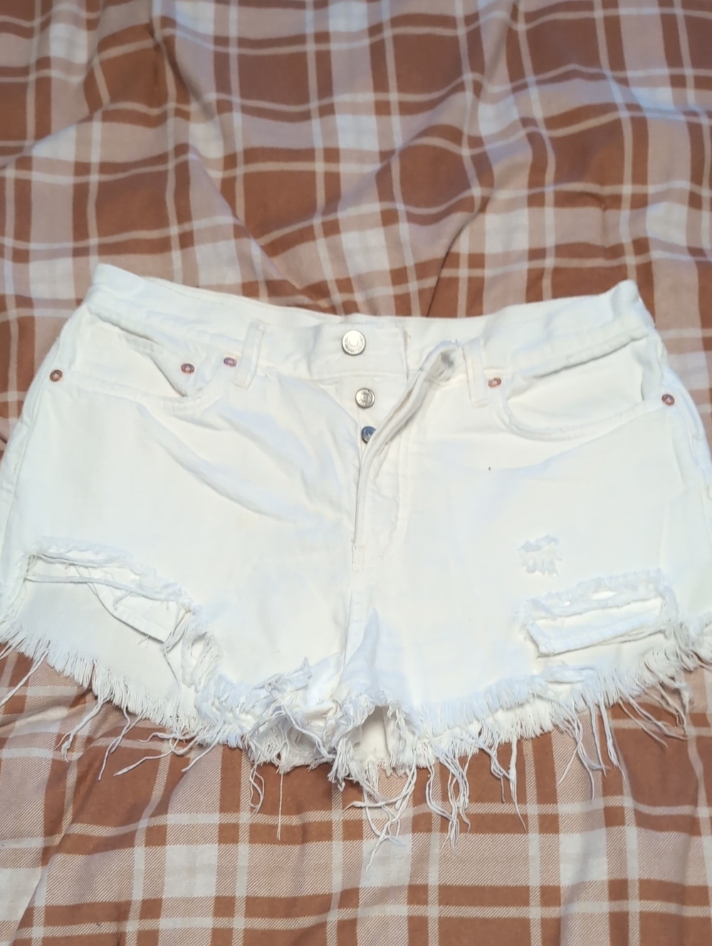 We The Free White Distressed Frayed Denim Shorts